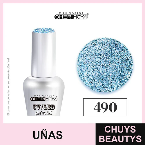 Esmalte Gel UV/LED Cherimoya 490 Glitter Azul 15ml - Chuys Beautys | Chuys Beautys