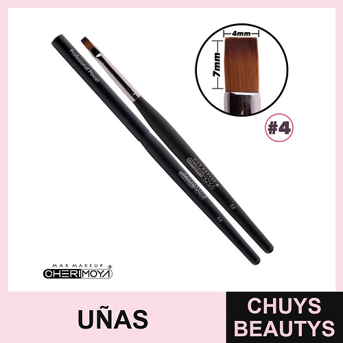 Pincel plano para uñas Cherimoya profesional #4 4mm x 7mm - Chuys Beautys | Chuys Beautys