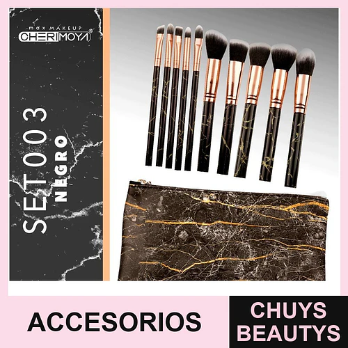 Set de 10 brochas de maquillaje Cherimoya Set 003 Negro - Chuys Beautys | Chuys Beautys