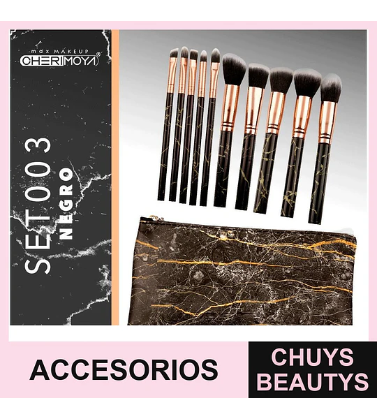 Set de 10 brochas de maquillaje Cherimoya Set 003 Negro