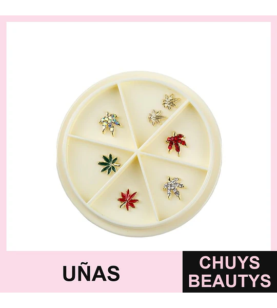 Adornos para uñas hoja de arce con pedrería Cherimoya