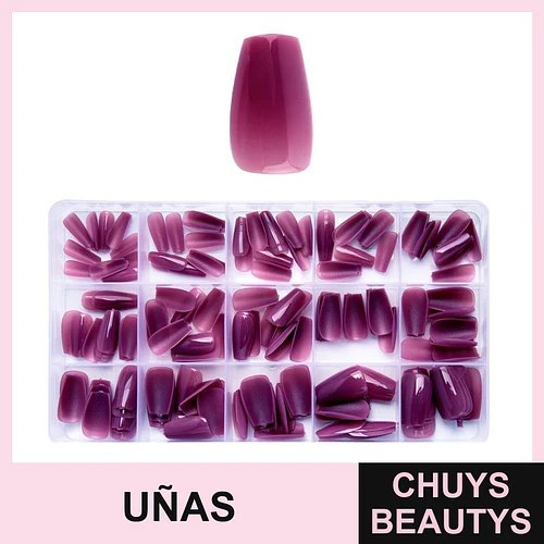 Uñas postizas cuadradas degradadas morado, set completo Cherimoya - Chuys Beautys | Chuys Beautys
