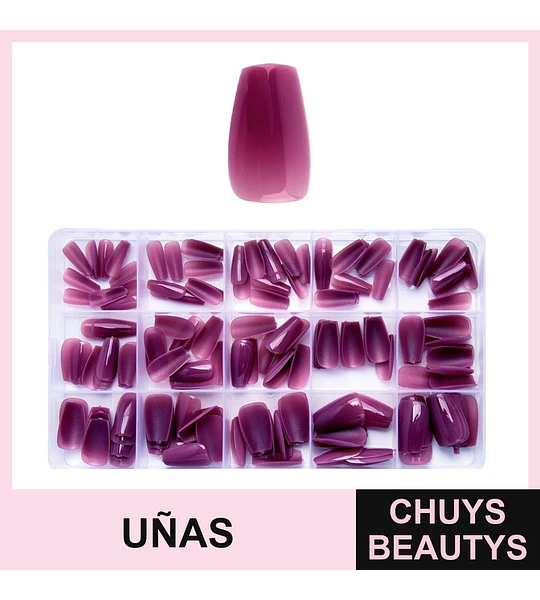 Uñas postizas cuadradas degradadas morado, set completo Cherimoya