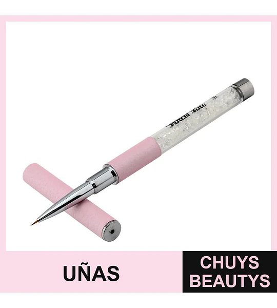 Pincel para uñas con diseño de cristales y tapa rosa