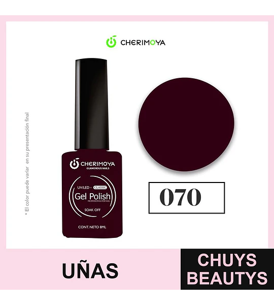Esmalte Gel Polish Classic 070 Borgoña Cherimoya 8ml