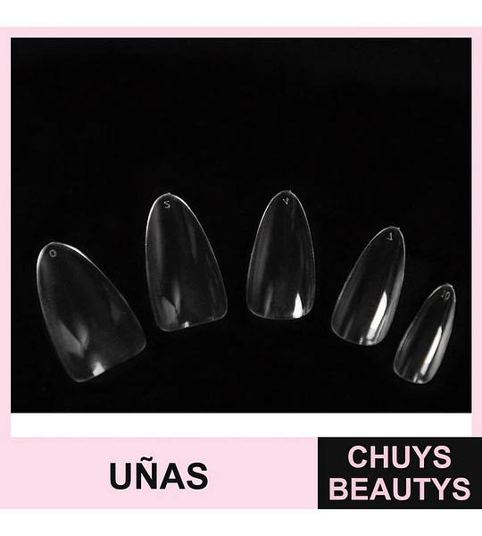 Uñas postizas acrílicas transparentes punta stiletto Cherimoya