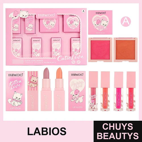 Set de brillo de labios de 8 piezas (brillo de labios + rubor + lápiz labial) KC1138A - Chuys Beautys | Chuys Beautys