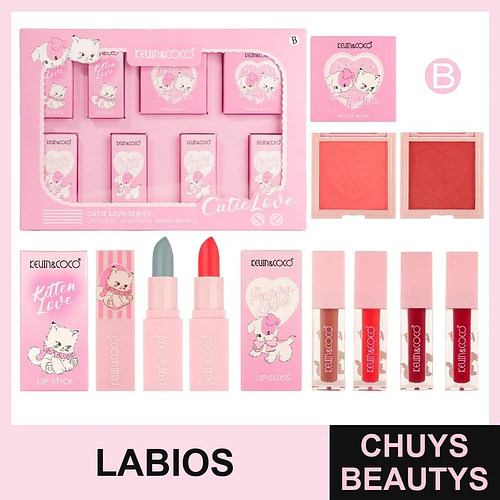 Set de brillo de labios de 8 piezas (brillo de labios + rubor + lápiz labial) KC1138B - Chuys Beautys | Chuys Beautys
