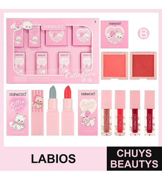Set de brillo de labios de 8 piezas (brillo de labios + rubor + lápiz labial) KC1138B