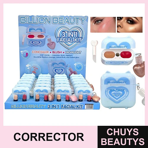 Kit Facial 3 En 1 (Corrector+ Rubor+ Iluminador) - Chuys Beautys | Chuys Beautys