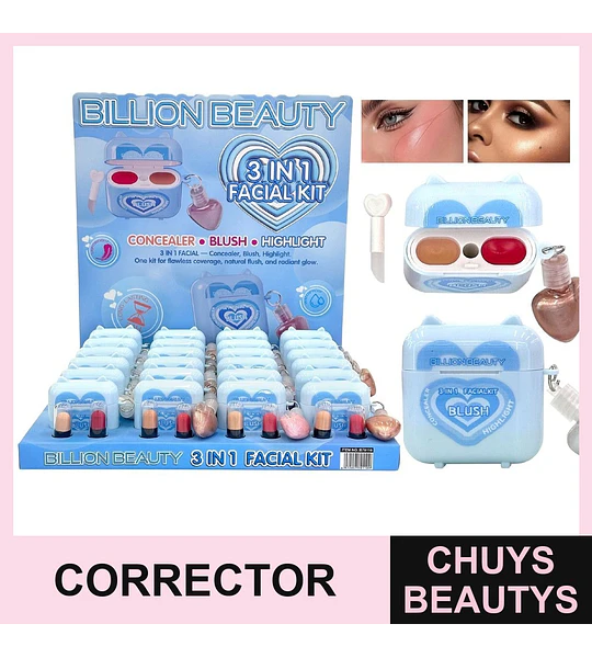 Kit Facial 3 En 1 (Corrector+ Rubor+ Iluminador)