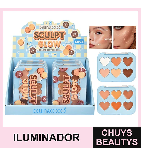 Paleta de Contornos en Crema Sculpt Glow de 6 Colores (2 tonos)