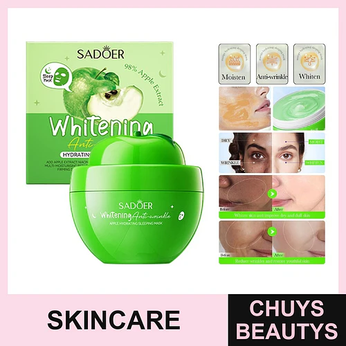 Mascarilla hidratante nocturna blanqueadora antiarrugas SADOER con aroma a manzana 120g - Chuys Beautys | Chuys Beautys