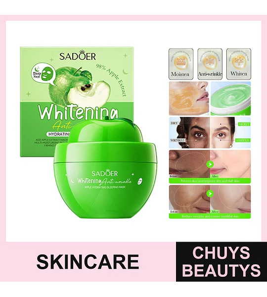 Mascarilla hidratante nocturna blanqueadora antiarrugas SADOER con aroma a manzana 120g