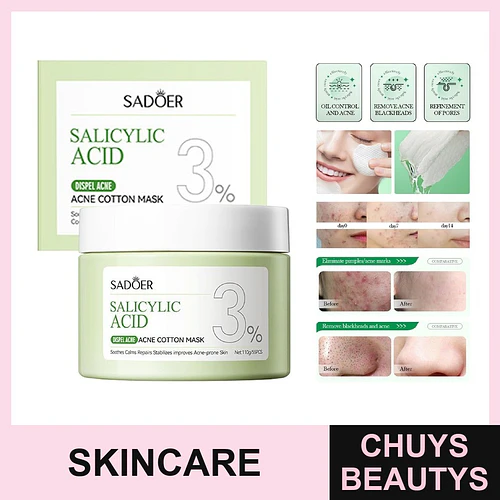 Mascarilla facial en almohadillas con ácido salicílico para el tratamiento del acné de SADOER 100g (55 almohadillas) - Chuys Beautys | Chuys Beautys