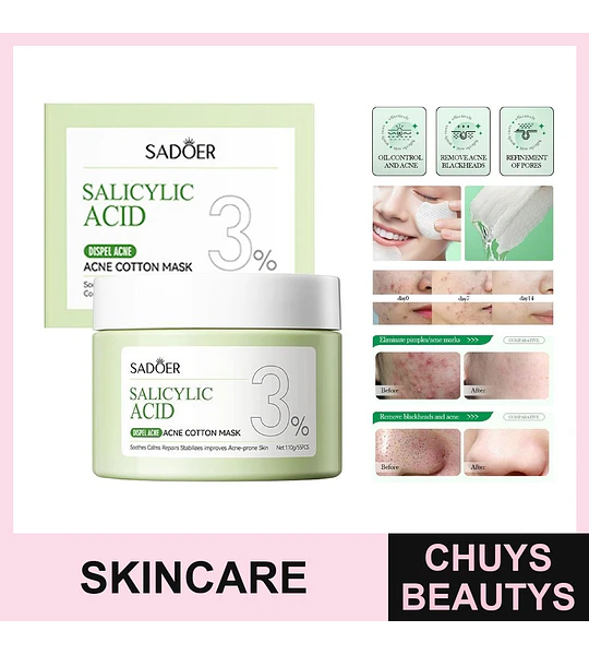 Mascarilla facial en almohadillas con ácido salicílico para el tratamiento del acné de SADOER 100g (55 almohadillas)