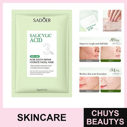 Mascarilla de tratamiento antiacné con ácido salicílico SADOER, calmante, reparadora e hidratante 25mg - Chuys Beautys | Chuys Beautys