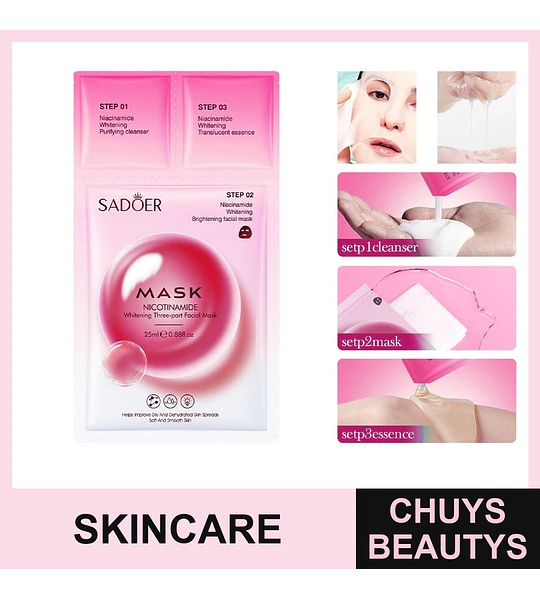 Mascarilla blanqueadora de 3 pasos con niacinamida SADOER 25g