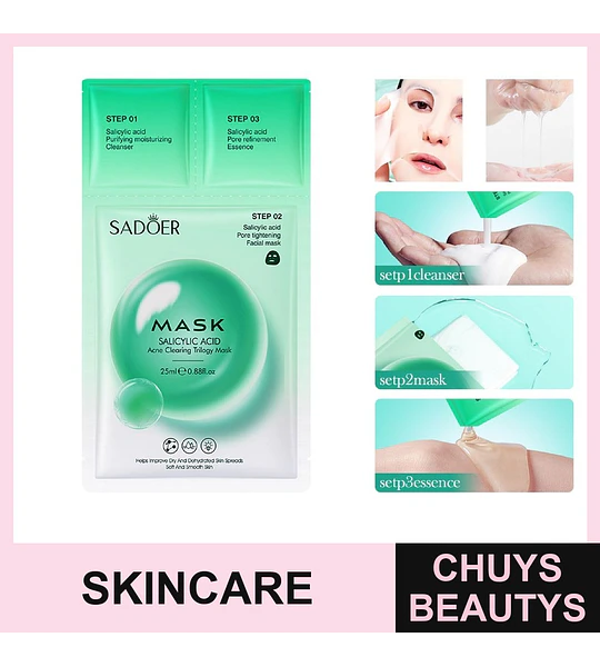 Mascarilla de 3 pasos para el tratamiento del acné con ácido salicílico de SADOER 25g