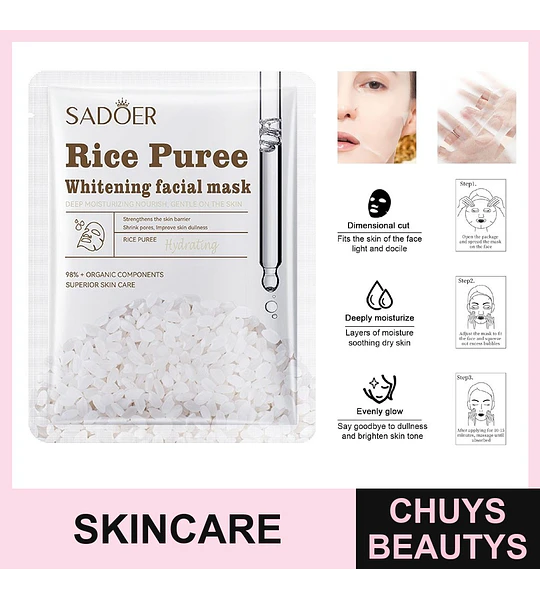 Mascarilla blanqueadora e hidratante de pulpa de arroz SADOER 25mg