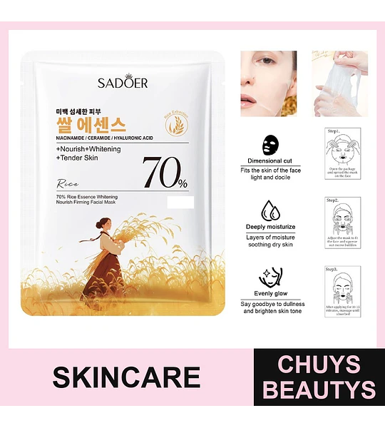 Mascarilla blanqueadora, nutritiva y reafirmante con extracto de arroz al 70% de SADOER 25mg