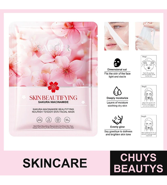 Mascarilla facial blanqueadora y nutritiva con niacinamida y flor de cerezo SADOER 25ml