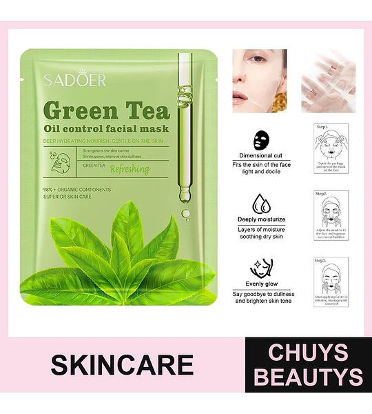Mascarilla refrescante y controladora de grasa con té verde SADOER 25mg