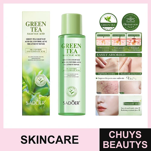 Tónico SADOER de té verde con ácido salicílico para el control de la grasa y el tratamiento del acné 130ml - Chuys Beautys | Chuys Beautys