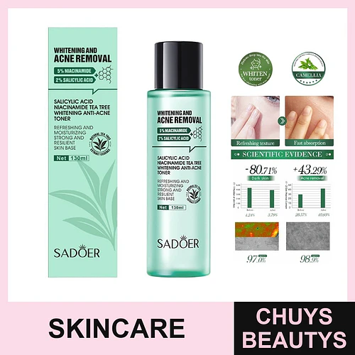 Tonico blanqueador para el acné con ácido salicílico, niacinamida y té de Árbol SADOER 100ml - Chuys Beautys | Chuys Beautys