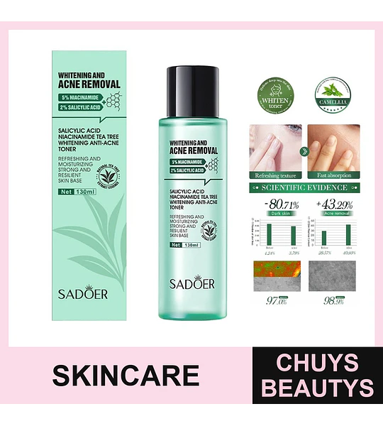 Tonico blanqueador para el acné con ácido salicílico, niacinamida y té de Árbol SADOER 100ml
