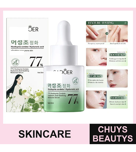 SADOER 77 % Houttuynia Cordata Ácido Hialurónico Esencia Calmante e Hidratante 30ml