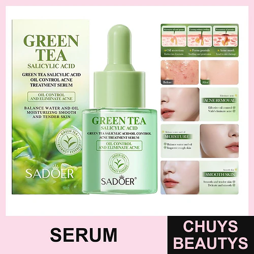SADOER Sérum de té verde con ácido salicílico para el control de la grasa y el tratamiento del acné 30ml - Chuys Beautys | Chuys Beautys