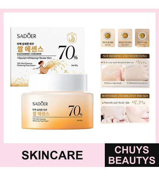 Crema Facial Blanqueadora Con Extracto de Arroz Al 70% De 50g