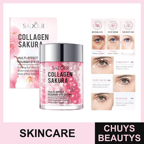 Crema nutritiva para el contorno de ojos con colágeno y flor de cerezo SADOER 60g - Chuys Beautys | Chuys Beautys