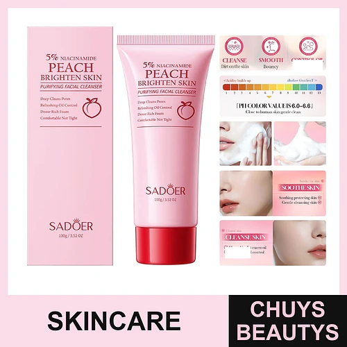 Leche limpiadora aclarante y purificante con niacinamida y melocotón de SADOER 100g - Chuys Beautys | Chuys Beautys