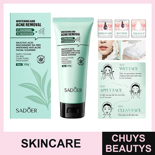 SADOER Limpiador Blanqueador Antiacné con Ácido Salicílico, Niacinamida y Árbol de Té 100g - Chuys Beautys | Chuys Beautys