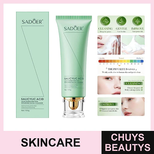 Gel limpiador facial para el tratamiento del acné con ácido salicílico SADOER 100g - Chuys Beautys | Chuys Beautys