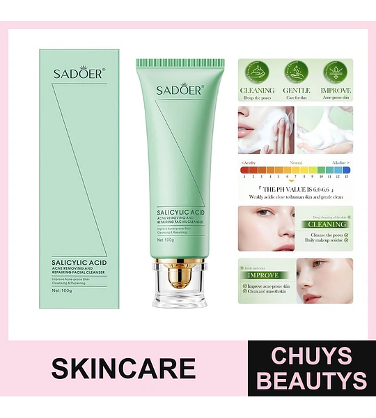 Gel limpiador facial para el tratamiento del acné con ácido salicílico SADOER 100g