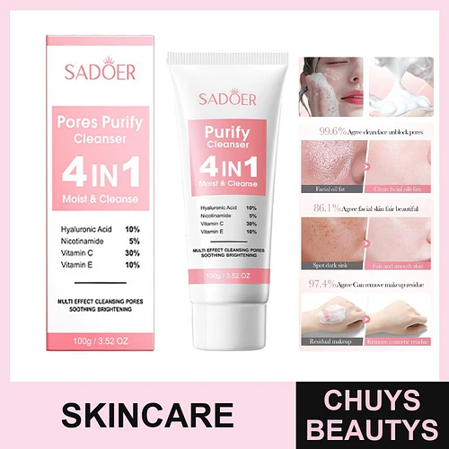 Gel limpiador facial multiefecto 4 en 1 SADOER 100g - Chuys Beautys | Chuys Beautys