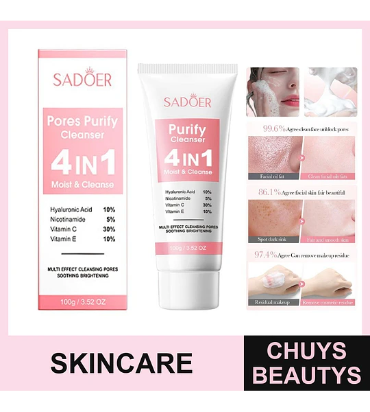 Gel limpiador facial multiefecto 4 en 1 SADOER 100g