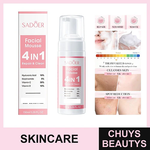 Mousse limpiadora facial 4 en 1 SADOER 150ml - Chuys Beautys | Chuys Beautys
