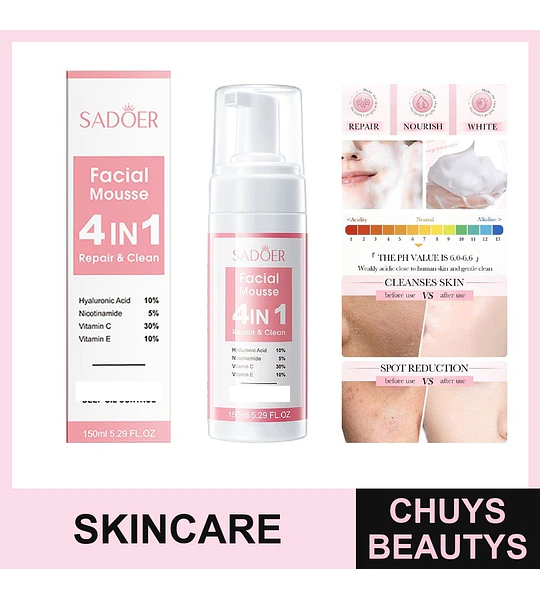 Mousse limpiadora facial 4 en 1 SADOER 150ml