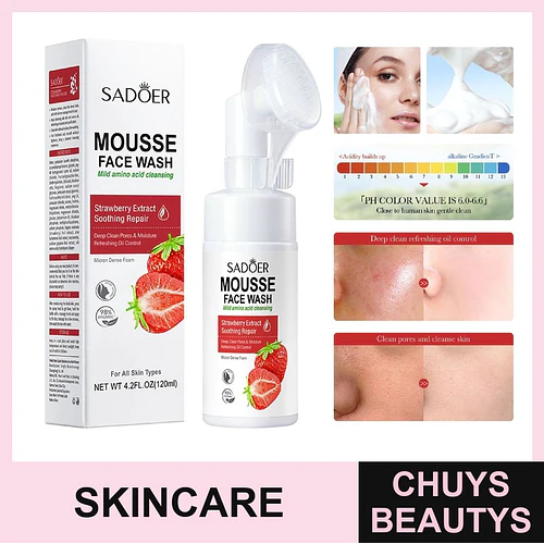 Mousse limpiador de aminoácidos de fresa SADOER 120ml - Chuys Beautys | Chuys Beautys