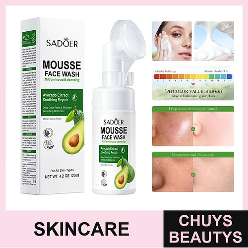 Mousse limpiador de aminoácidos de aguacate SADOER 120ml - Chuys Beautys | Chuys Beautys