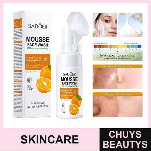 Mousse limpiador de vitamina C y aminoácidos con sabor a naranja de SADOER 120ml - Chuys Beautys | Chuys Beautys