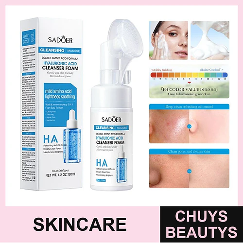 Mousse limpiador de aminoácidos con ácido hialurónico SADOER 120ml - Chuys Beautys | Chuys Beautys