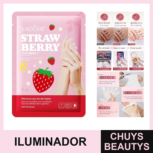 Mascarilla de manos iluminadora con vitamina C y fresa de SADOER 40ml - Chuys Beautys | Chuys Beautys