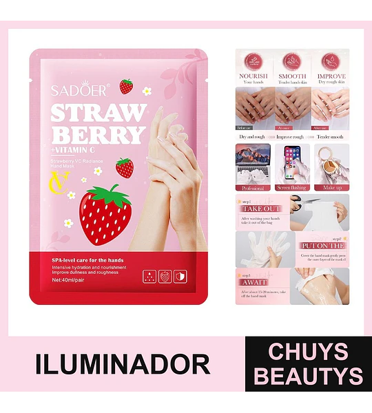 Mascarilla de manos iluminadora con vitamina C y fresa de SADOER 40ml