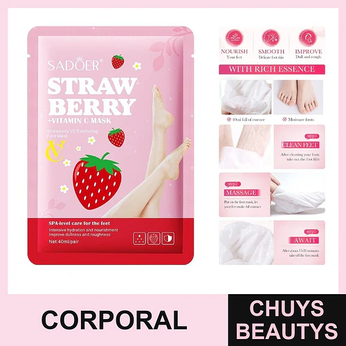 Mascarilla exfoliante para pies con vitamina C y fresa de SADOER 40ml - Chuys Beautys | Chuys Beautys