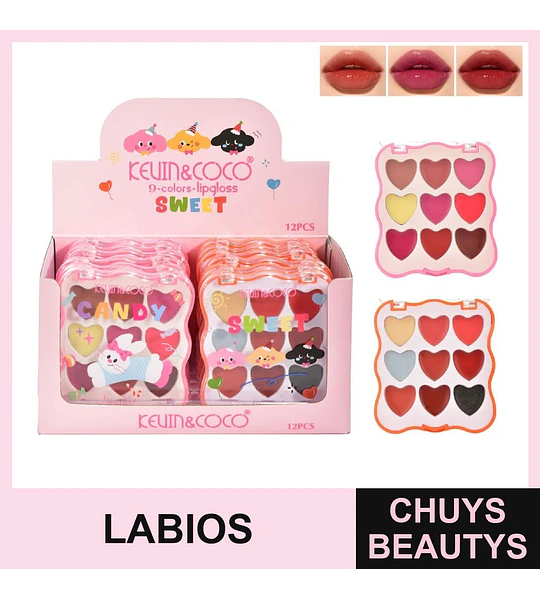 Paletas De Lip Gloss De 9 Colores (2 Tonos)